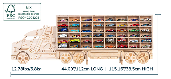 Tidy Treasures semi-trailer-truck-shaped storage unit for toy cars